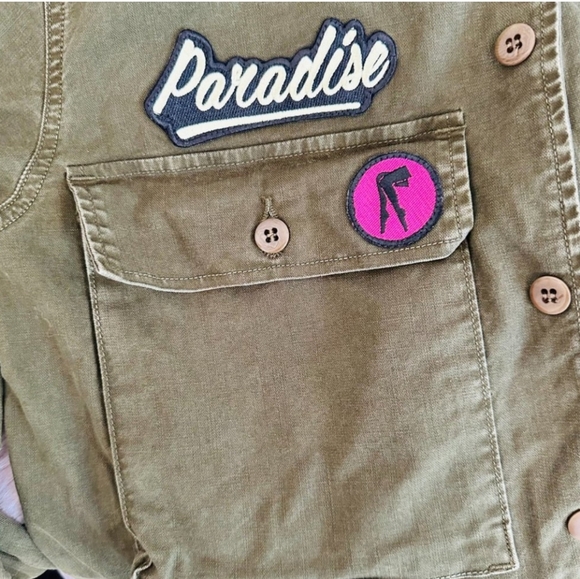 AGOLDE REVOLVE STELLA MILITARY ARMY INSPIRED GREEN PATCHWORK JACKET MADE IN USA - Picture 4 of 5